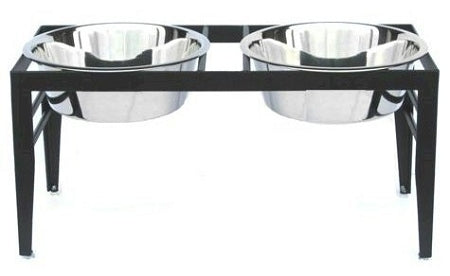 No-Slop Mealtime Station: Double Elevated Dog Bowls BLACK