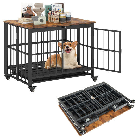 Easy-Clean Dog Crate Furniture with Removable Tray