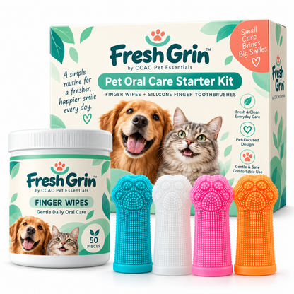 Pet Dental Care Kit: Finger Wipes &amp; Silicone Toothbrush